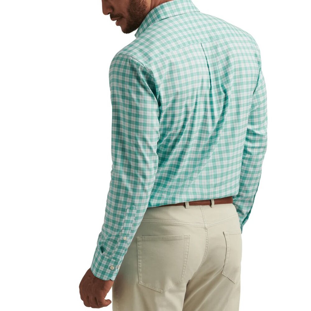 Jos. A. Bank Aqua and White Checkered Shirt